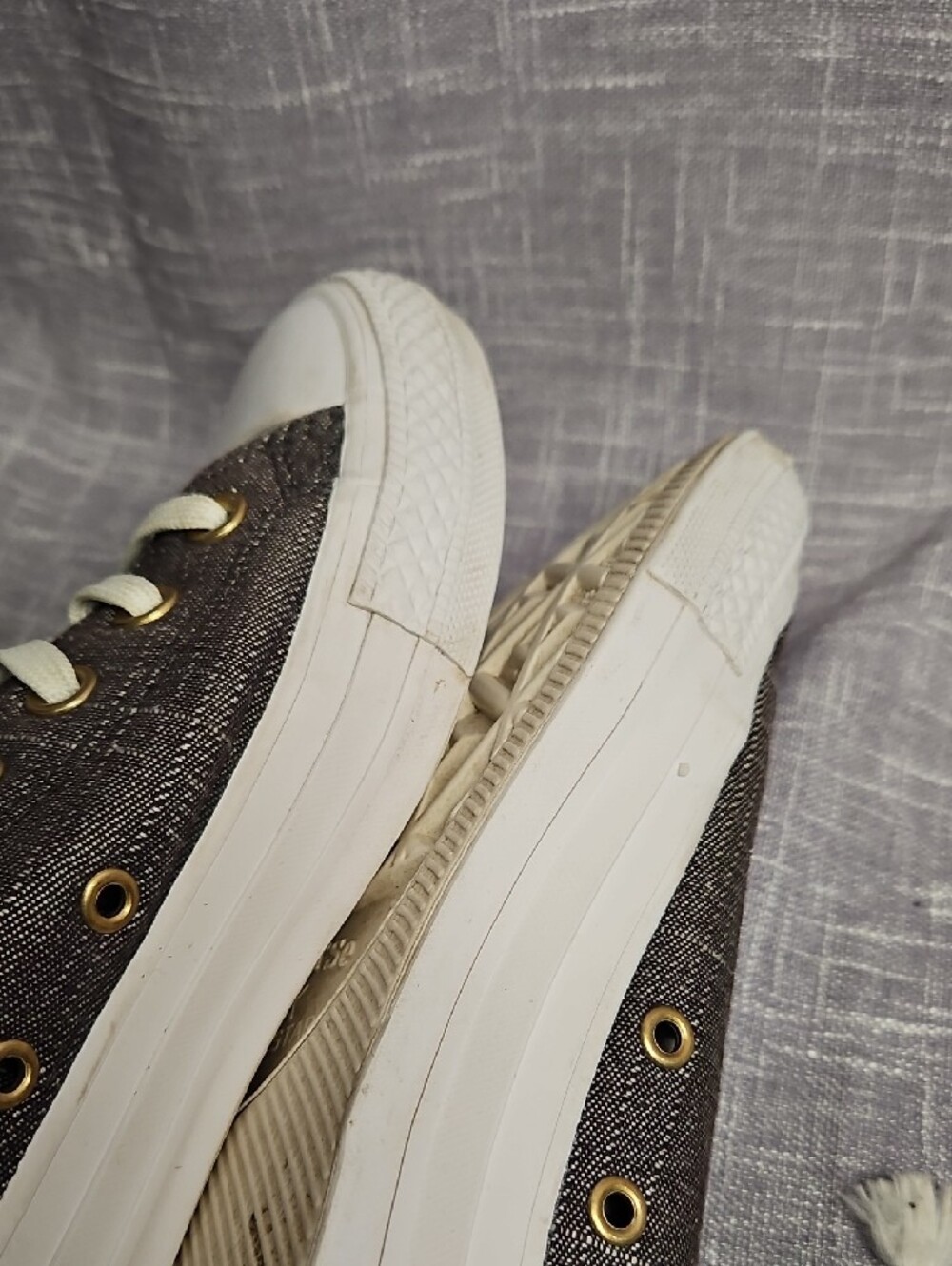Converse Chuck Taylor All Star Ox Washed Linen Low Top Sneakers Grey Gold Accent - Picture 14 of 15
